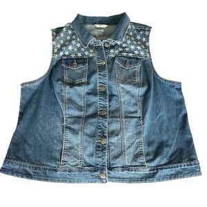 CJ Banks Denim Jean Vest - Womens Size 2X - Embellished Stars - Blue